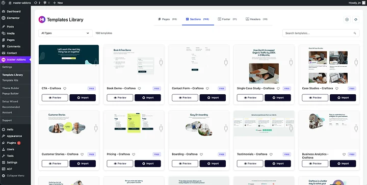 master addons single template and page library