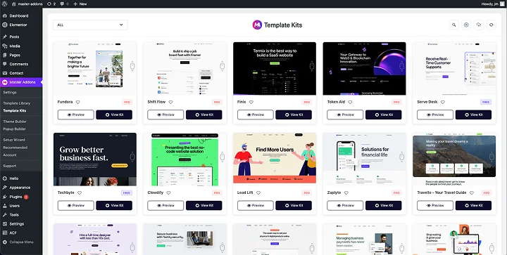 master addons template kit library